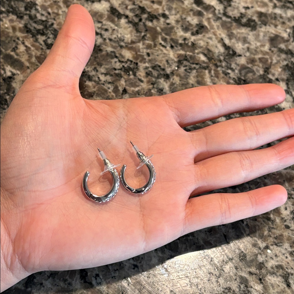 Nwot Marlyn Schiff Textured Silver Crystal Earrings